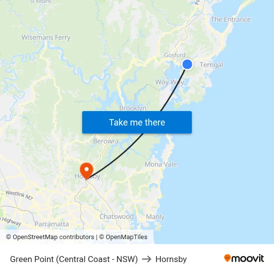Green Point (Central Coast - NSW) to Hornsby map