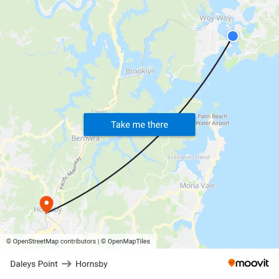 Daleys Point to Hornsby map