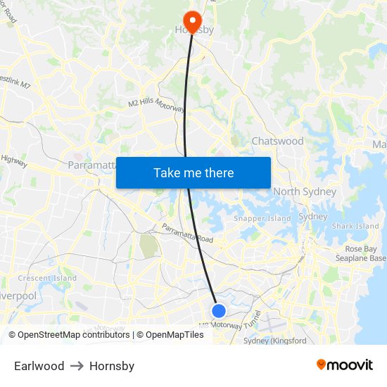 Earlwood to Hornsby map