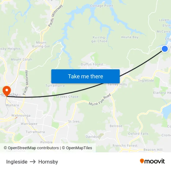 Ingleside to Hornsby map