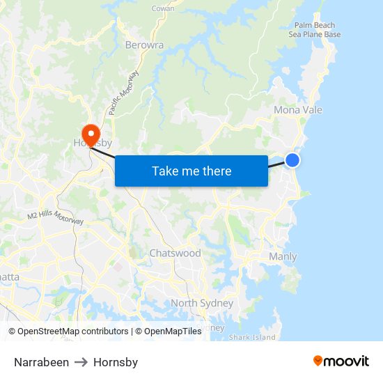 Narrabeen to Hornsby map