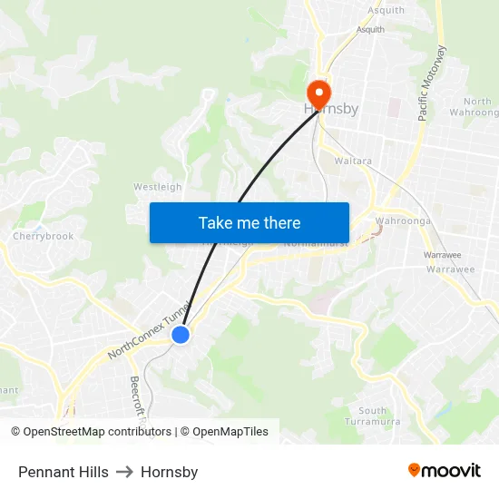 Pennant Hills to Hornsby map
