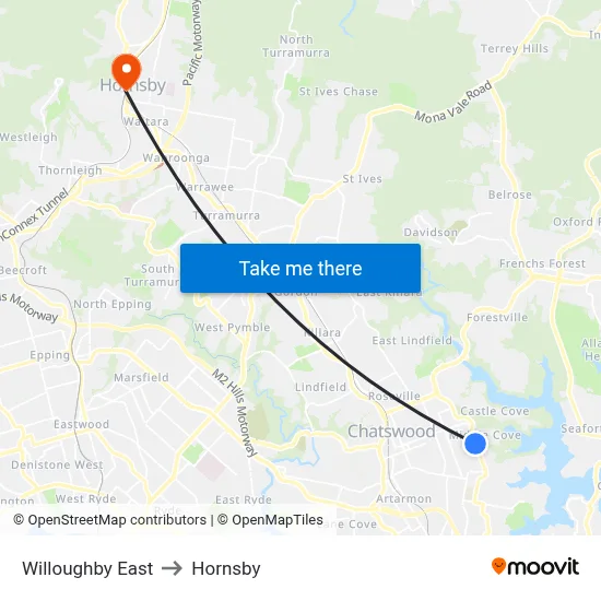 Willoughby East to Hornsby map