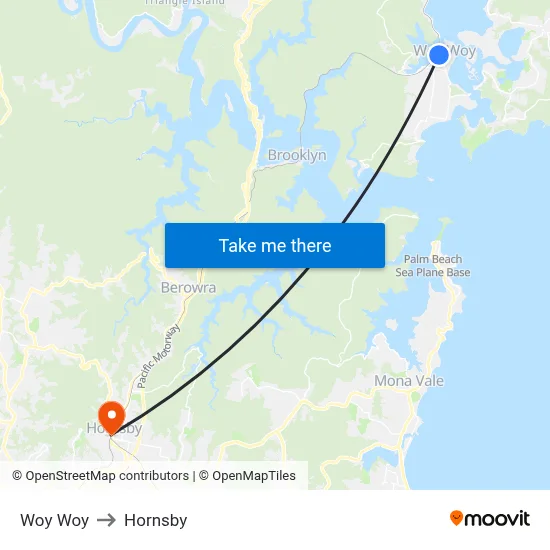 Woy Woy to Hornsby map