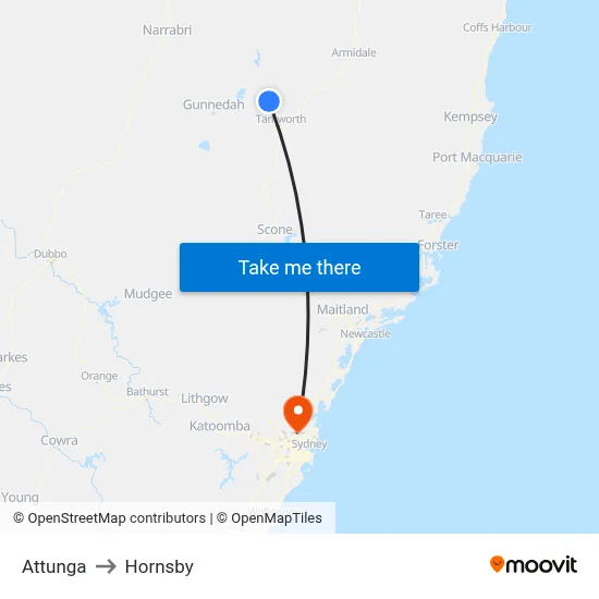 Attunga to Hornsby map