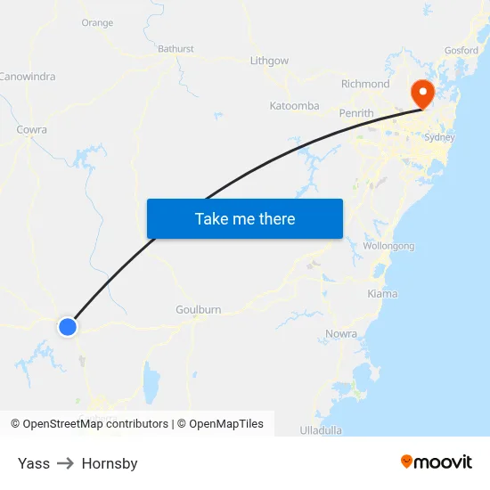 Yass to Hornsby map