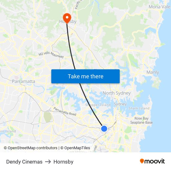 Dendy Cinemas to Hornsby map
