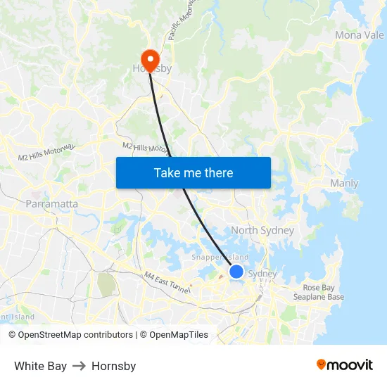 White Bay to Hornsby map