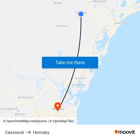 Cessnock to Hornsby map