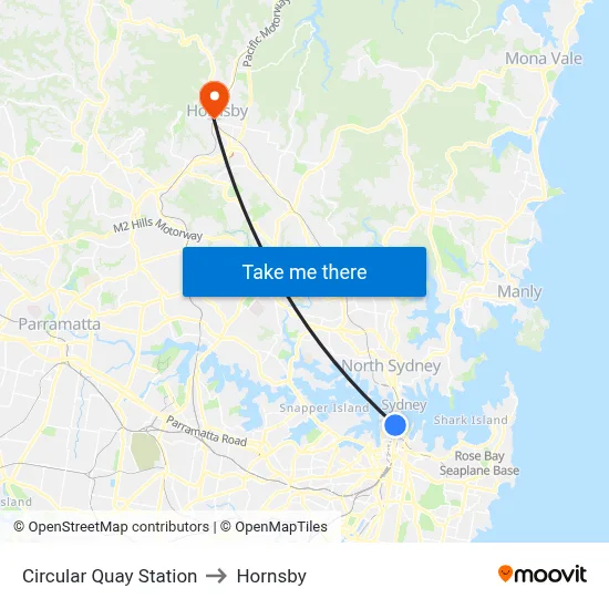Circular Quay Station to Hornsby map