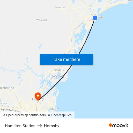 Hamilton Station to Hornsby map