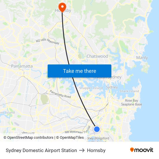 Sydney Domestic Airport Station to Hornsby map