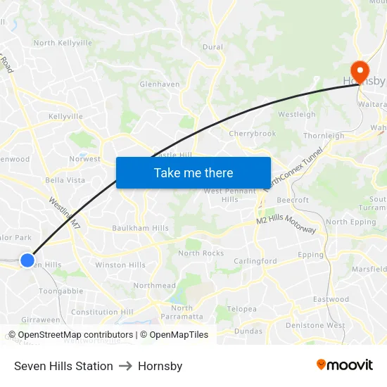 Seven Hills Station to Hornsby map