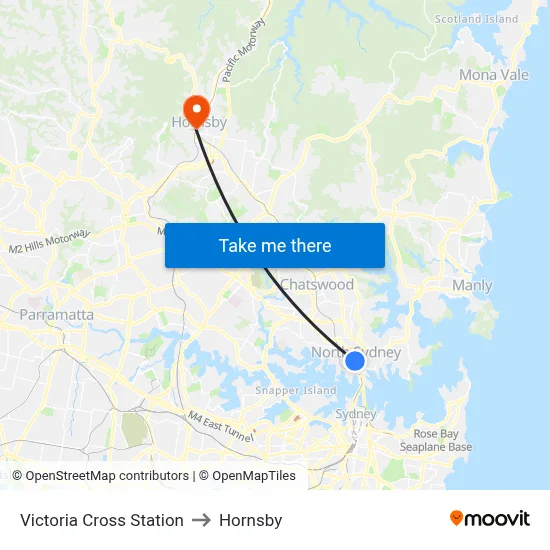 Victoria Cross Station to Hornsby map