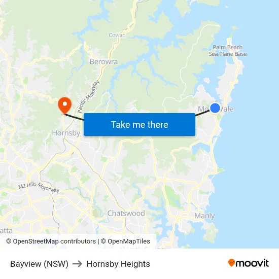 Bayview (NSW) to Hornsby Heights map