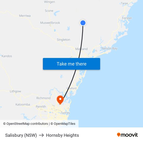 Salisbury (NSW) to Hornsby Heights map