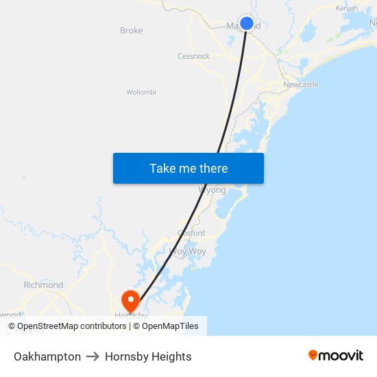 Oakhampton to Hornsby Heights map