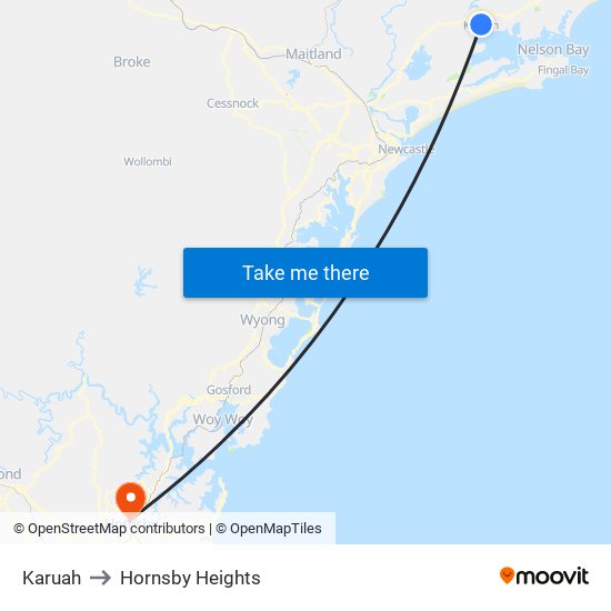 Karuah to Hornsby Heights map