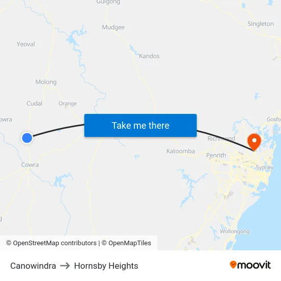 Canowindra to Hornsby Heights map