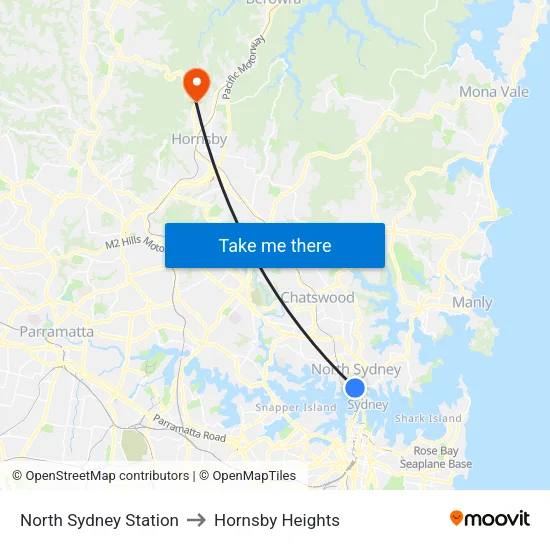 North Sydney Station to Hornsby Heights map