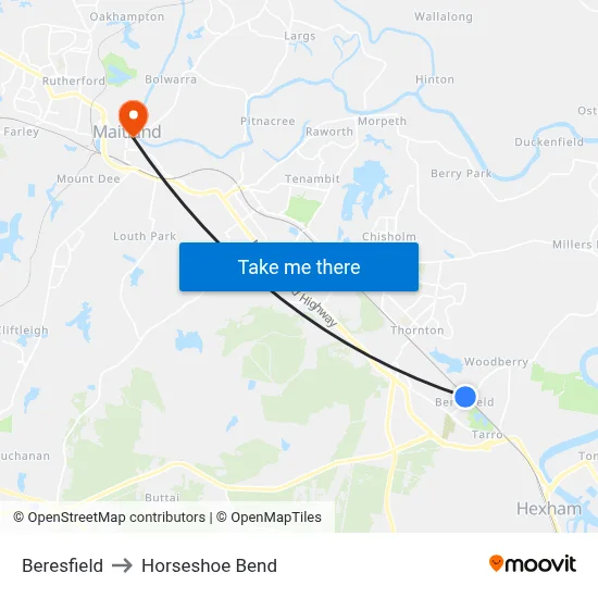 Beresfield to Horseshoe Bend map