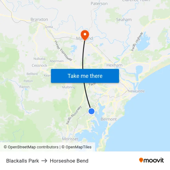 Blackalls Park to Horseshoe Bend map