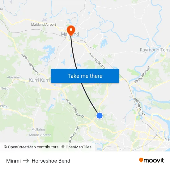 Minmi to Horseshoe Bend map