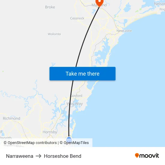 Narraweena to Horseshoe Bend map