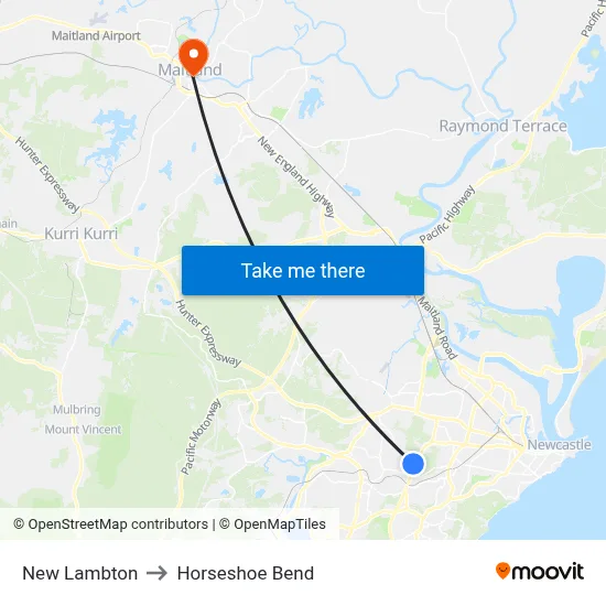 New Lambton to Horseshoe Bend map
