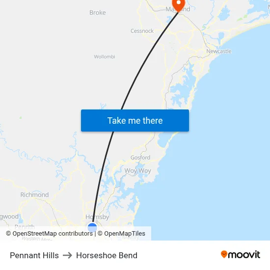 Pennant Hills to Horseshoe Bend map