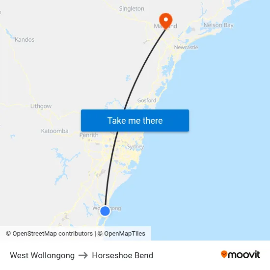 West Wollongong to Horseshoe Bend map