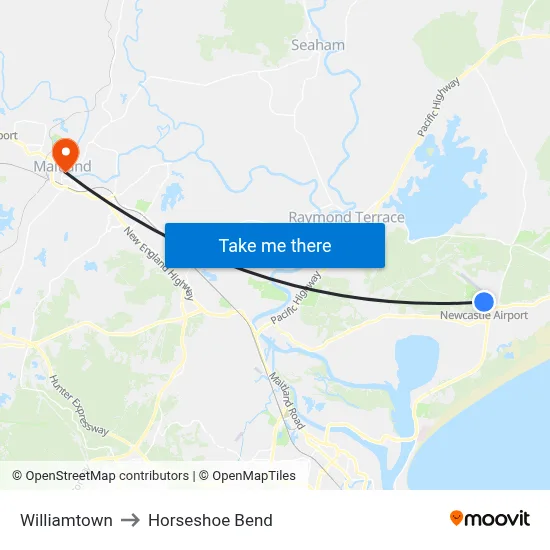 Williamtown to Horseshoe Bend map