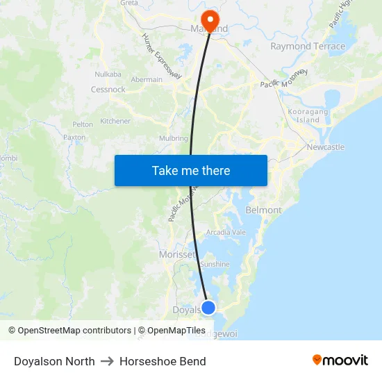 Doyalson North to Horseshoe Bend map