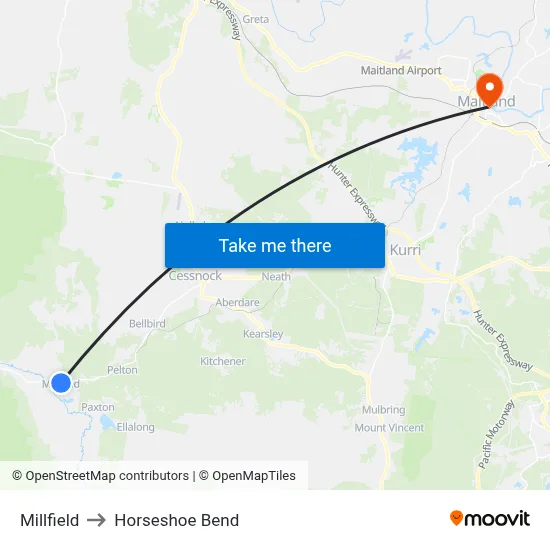 Millfield to Horseshoe Bend map