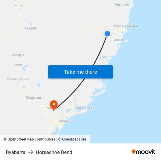 Byabarra to Horseshoe Bend map