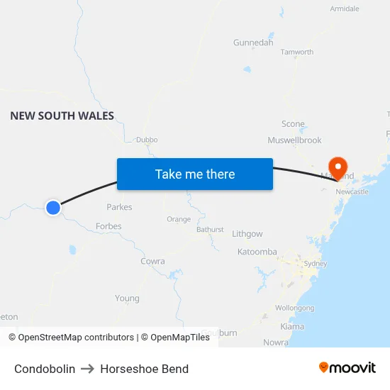 Condobolin to Horseshoe Bend map
