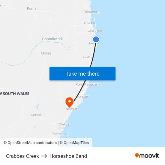 Crabbes Creek to Horseshoe Bend map
