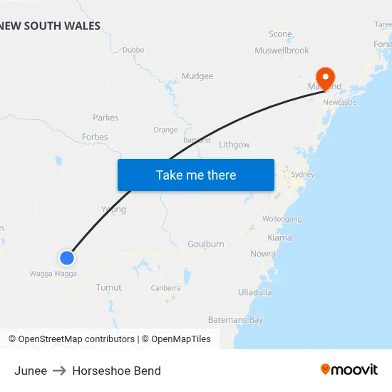 Junee to Horseshoe Bend map