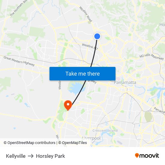 Kellyville to Horsley Park map