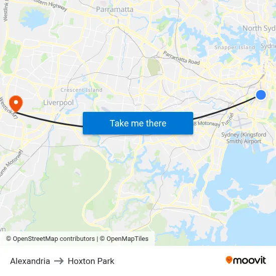 Alexandria to Hoxton Park map