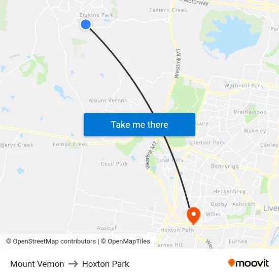 Mount Vernon to Hoxton Park map