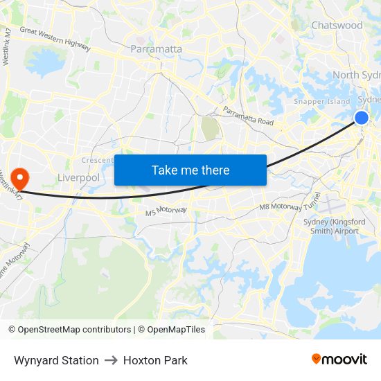 Wynyard Station to Hoxton Park map