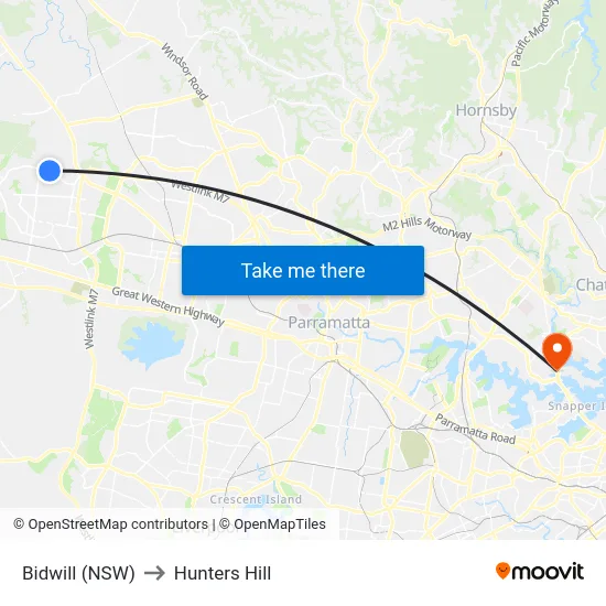 Bidwill (NSW) to Hunters Hill map