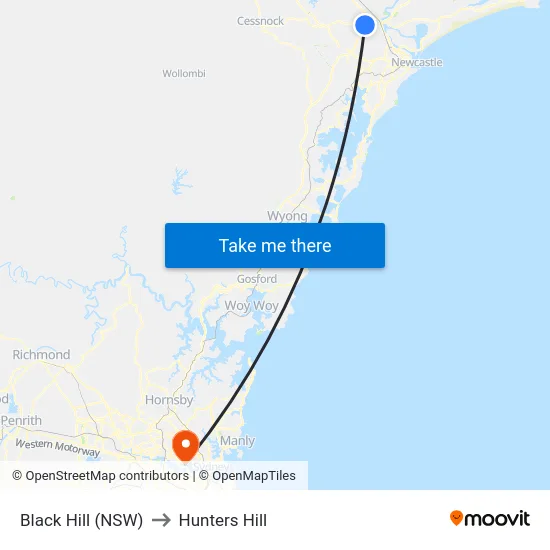 Black Hill (NSW) to Hunters Hill map