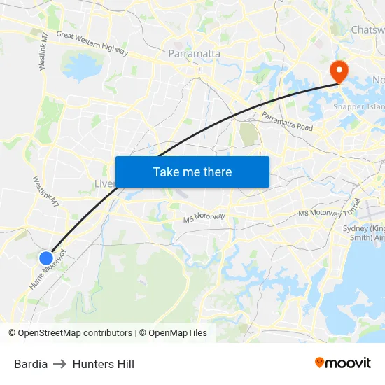 Bardia to Hunters Hill map