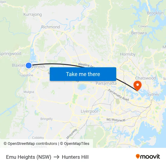 Emu Heights (NSW) to Hunters Hill map