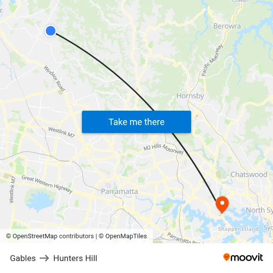 Gables to Hunters Hill map