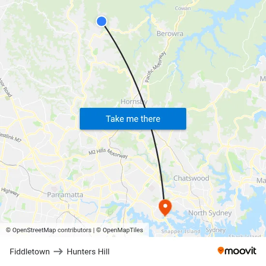 Fiddletown to Hunters Hill map