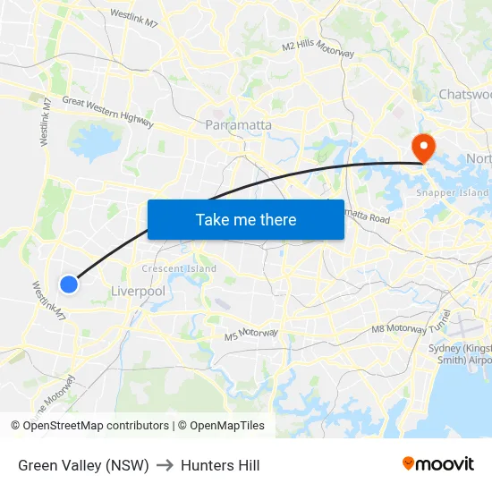 Green Valley (NSW) to Hunters Hill map