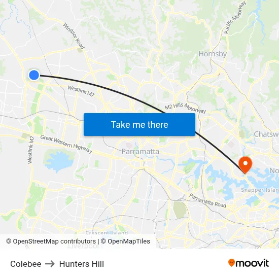 Colebee to Hunters Hill map